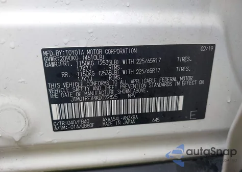 2019 Toyota Rav4 Le from USA, damaged, VIN JTMG1RFV4KD022825
